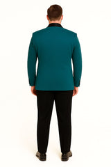 Teal Velvet Tuxedo for Men – One Button Black Satin Lapel Formal Suit with Bow Tie