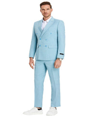 Mens Slim Fit Double Breasted Summer Teal Blue Pinstripe Pastel Suit
