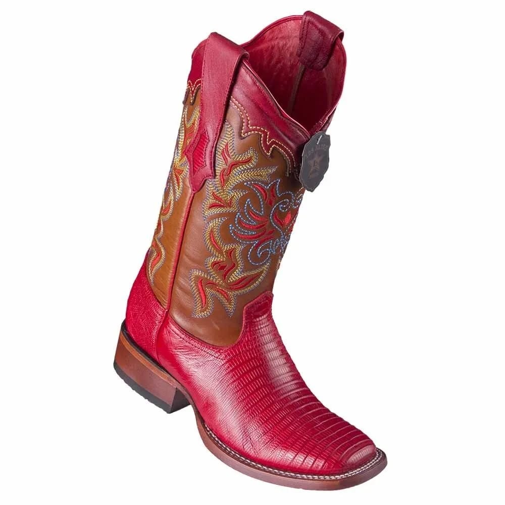 Los Altos Hot Red Teju Lizard Square Toe Women's Western Boot 1   - from alligatorwarehouse.com