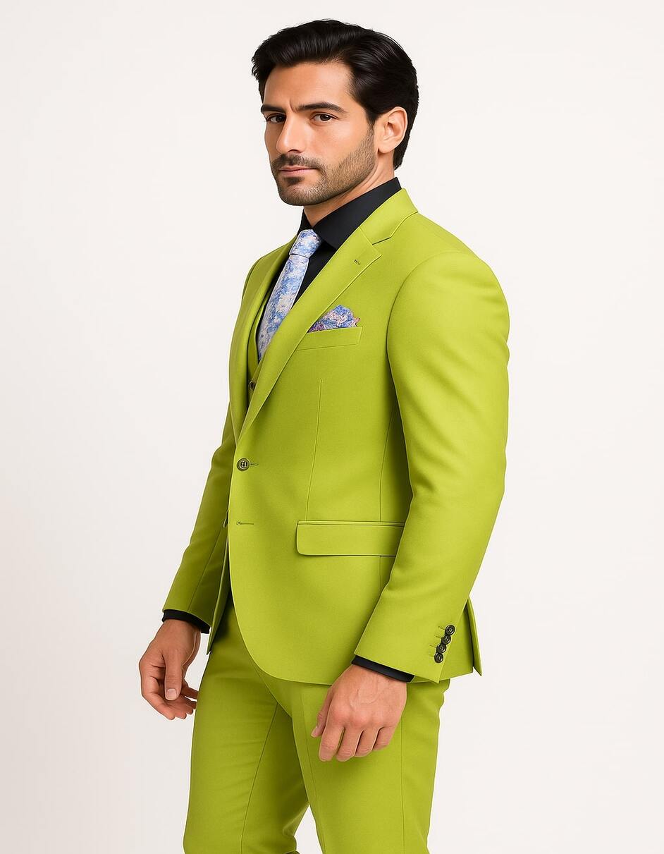 Men's Lime Green Three-Piece Suit with Floral Tie ƒ?? Slim Fit Tuxedo for Weddings & Parties 6   - from alligatorwarehouse.com