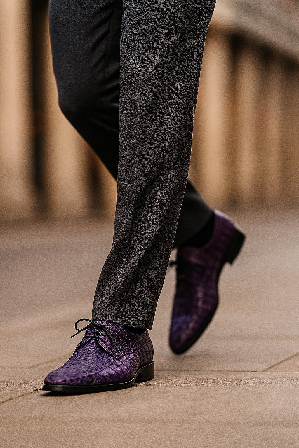 Marco Di Milano Tulum Purple Exotic Crocodile Derby Oxfords