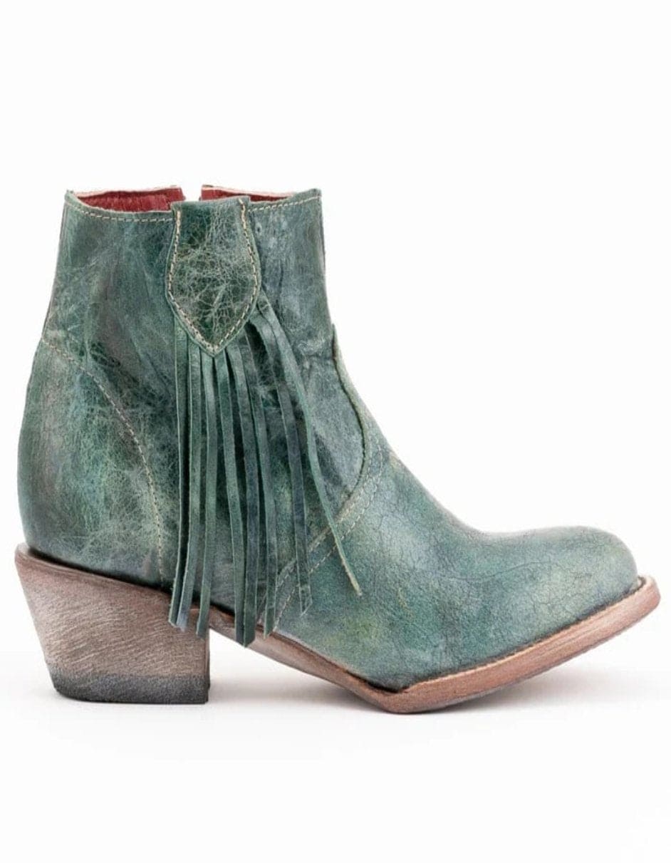 Ferrini Women's Fringe Round Toe Ankle Boots Handcrafted - Turquoise 5 61011-50-060-B  - from alligatorwarehouse.com