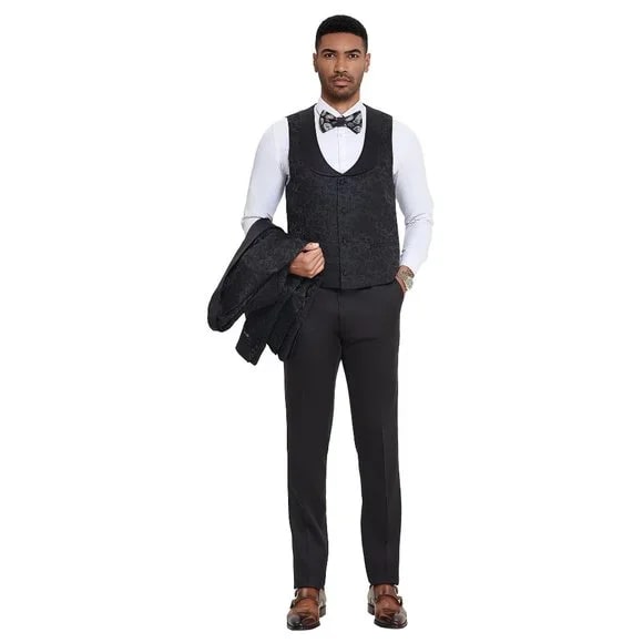 2025 Black Paisley 3pc Men's Suit Tuxedo by Tazzio 2   - from alligatorwarehouse.com