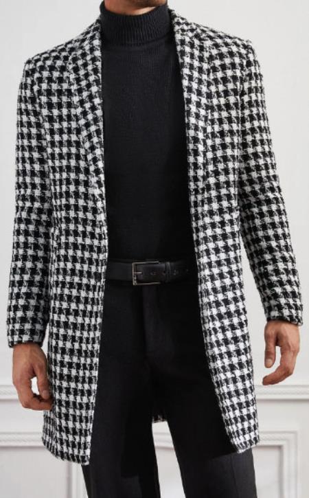 Men Houndstooth Lapel Collar Single Breasted Tweed Overcoat 6   - from alligatorwarehouse.com