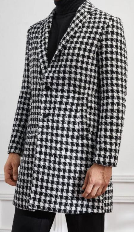 Men Houndstooth Lapel Collar Single Breasted Tweed Overcoat 4   - from alligatorwarehouse.com