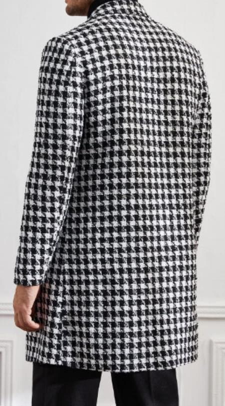 Men Houndstooth Lapel Collar Single Breasted Tweed Overcoat 3   - from alligatorwarehouse.com