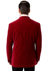 Men's Two Button Classic Velvet Blazer In Red