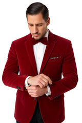 Men's Two Button Classic Velvet Blazer In Red