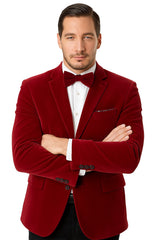 Men's Two Button Classic Velvet Blazer In Red