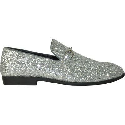 Bravo Mens Modern Glitter Sequin Prom Tuxedo Loafer in Silver Grey - Men's Dress Shoes