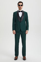 Men's Stacy Adams Vested One Button Shawl Lapel Designer Tuxedo in Hunter Green