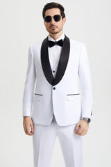 Men's Stacy Adams Vested One Button Shawl Lapel Designer Tuxedo in White