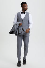 Men's Stacy Adams Vested One Button Shawl Lapel Designer Tuxedo in Grey