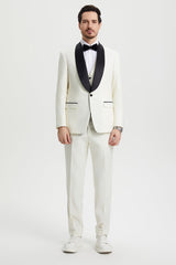 Men's Stacy Adams Vested One Button Shawl Lapel Designer Tuxedo in Ivory