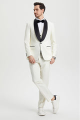 Men's Stacy Adams Vested One Button Shawl Lapel Designer Tuxedo in Ivory