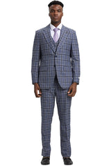 Men's Stacy Adams Two Button Vested Glen Plaid Check Suit in Grey