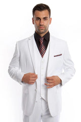 White Wedding Suit For Men - Perfect For Groom - Men's Vested Two Button Solid Color Wedding & Business Suit In White