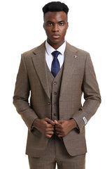 Men's Stacy Adams Modern Fit Vested Suit in Taupe Micro Check Plaid
