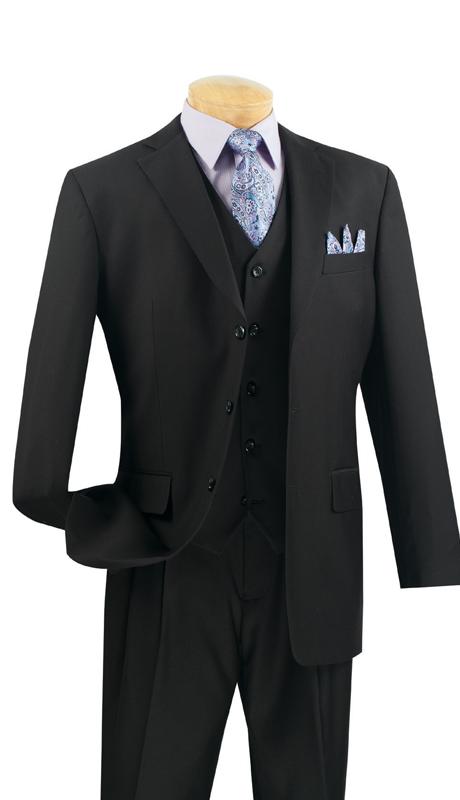 Mens 3 Button Black Vested Suit with grey pinstripe pants 1 U1-7941  - from alligatorwarehouse.com