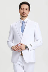 White Wedding Suit For Men - Perfect For Groom - Men's Two Button Vested Stacy Adams Basic Designer Suit In White