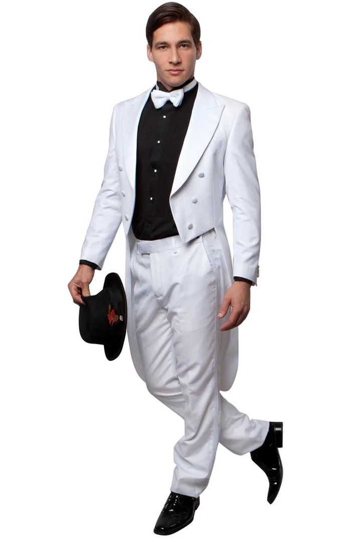 All White Mens Tuxedo -  Wedding Suit -Men's Classic Designer Long Tail Tuxedo In White 2   - from alligatorwarehouse.com
