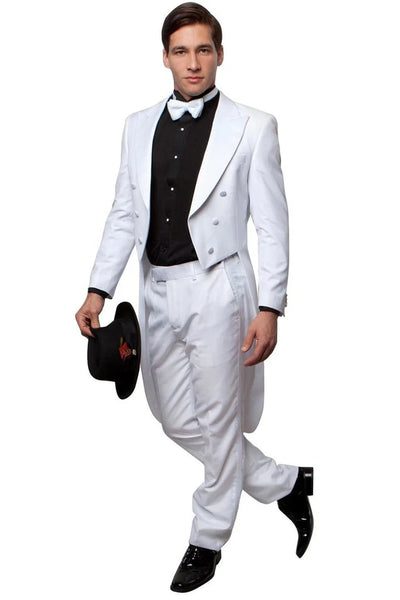 All White Mens Tuxedo - Wedding Suit -Men's Classic Designer Long Tail Tuxedo In White