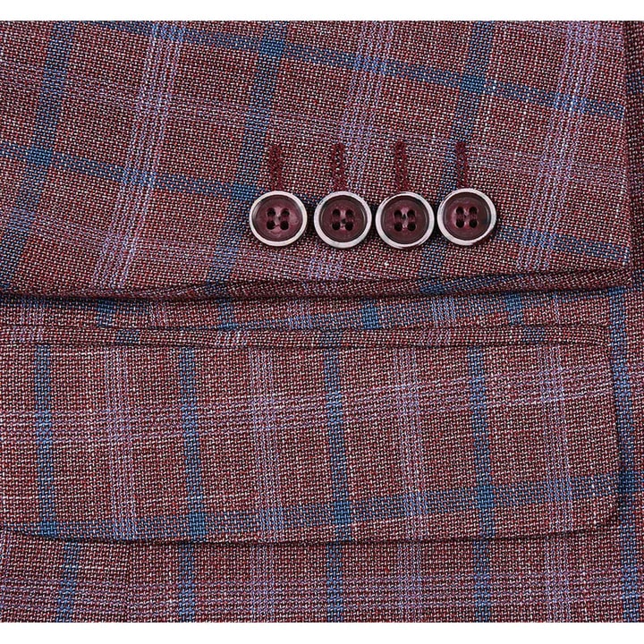 Mens Two Button Classic Fit Sport Coat Blazer In Burgundy Red Windowpane Plaid 3   - from alligatorwarehouse.com
