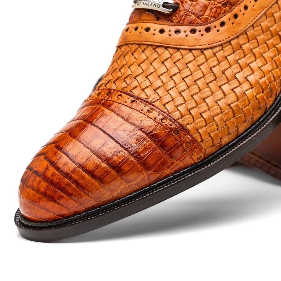 Marco Di Milano John Men's Shoes Exotic Caiman Crocodile / Woven Leather Dress Oxfords 22 JOHN_CAIMAN FUSCUS_BLACK_8.5  - from alligatorwarehouse.com