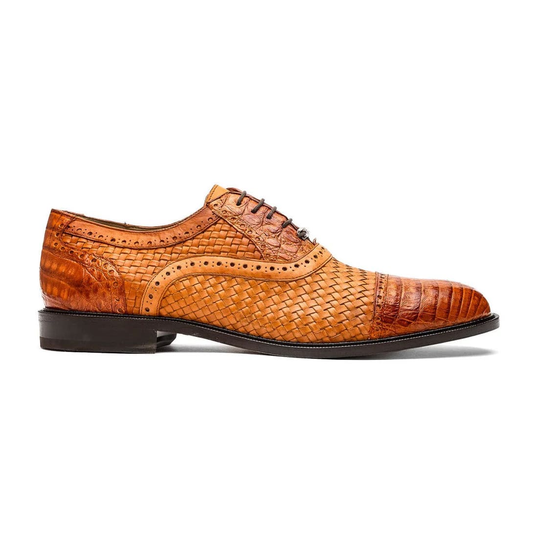 Marco Di Milano John Men's Shoes Exotic Caiman Crocodile / Woven Leather Dress Oxfords 18 JOHN_CAIMAN FUSCUS_BLACK_8.5  - from alligatorwarehouse.com