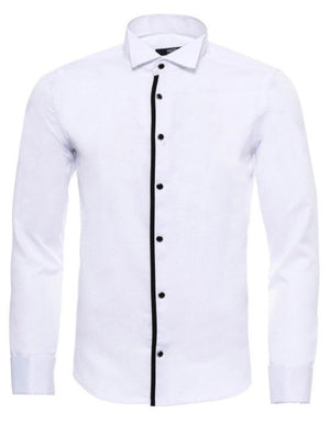 Black Stripe Detailed White Men Tuxedo Shirt