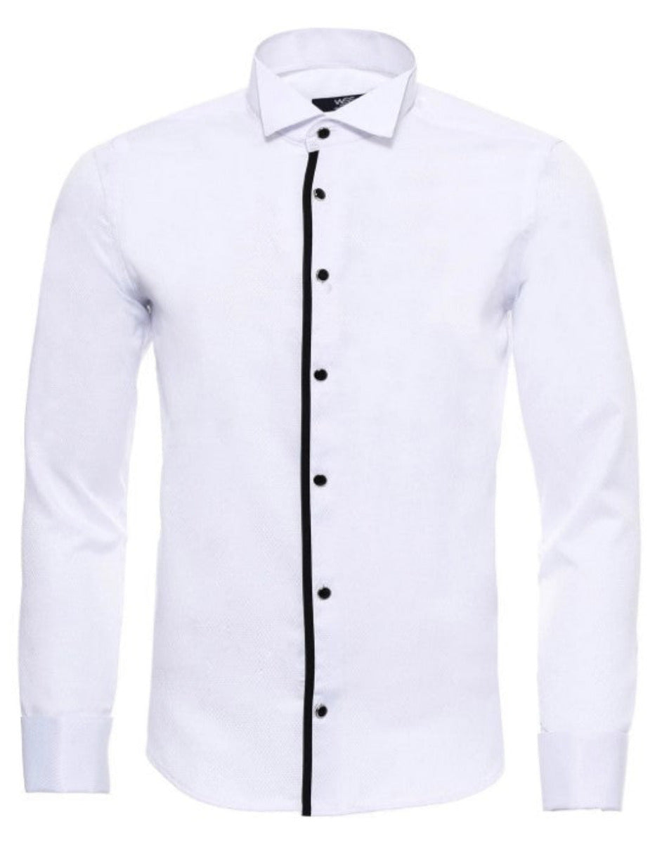Black Stripe Detailed White Men Tuxedo Shirt