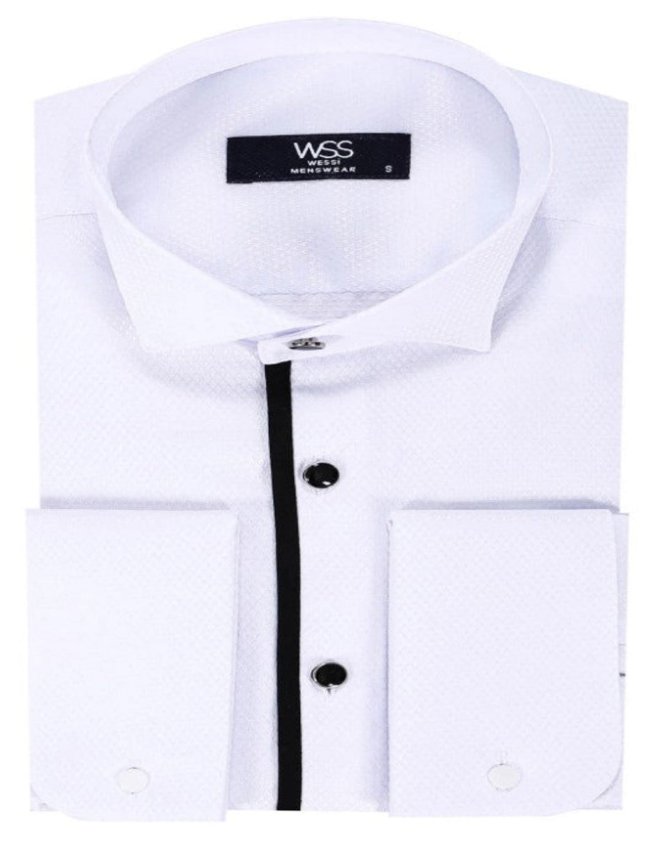 Black Stripe Detailed White Men Tuxedo Shirt 2   - from alligatorwarehouse.com