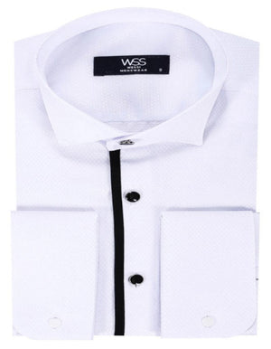 Black Stripe Detailed White Men Tuxedo Shirt