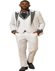 White Prom Tuxedo - Perfect Wedding Suit Vested Rhinestone Lapelled