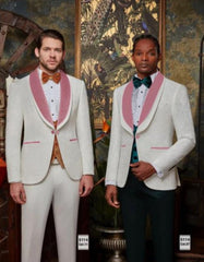 White and Rose Gold Tuxedo Suit - Wedding Groom Vested Suit
