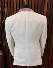 White and Rose Gold Tuxedo Suit - Wedding Groom Vested Suit