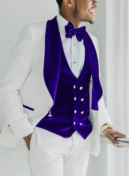 White and Royal Blue Tuxedo - Mens Wedding Suit