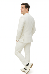 Mens Two Piece Linen Suit Relaxed Hybrid Fit No Collar