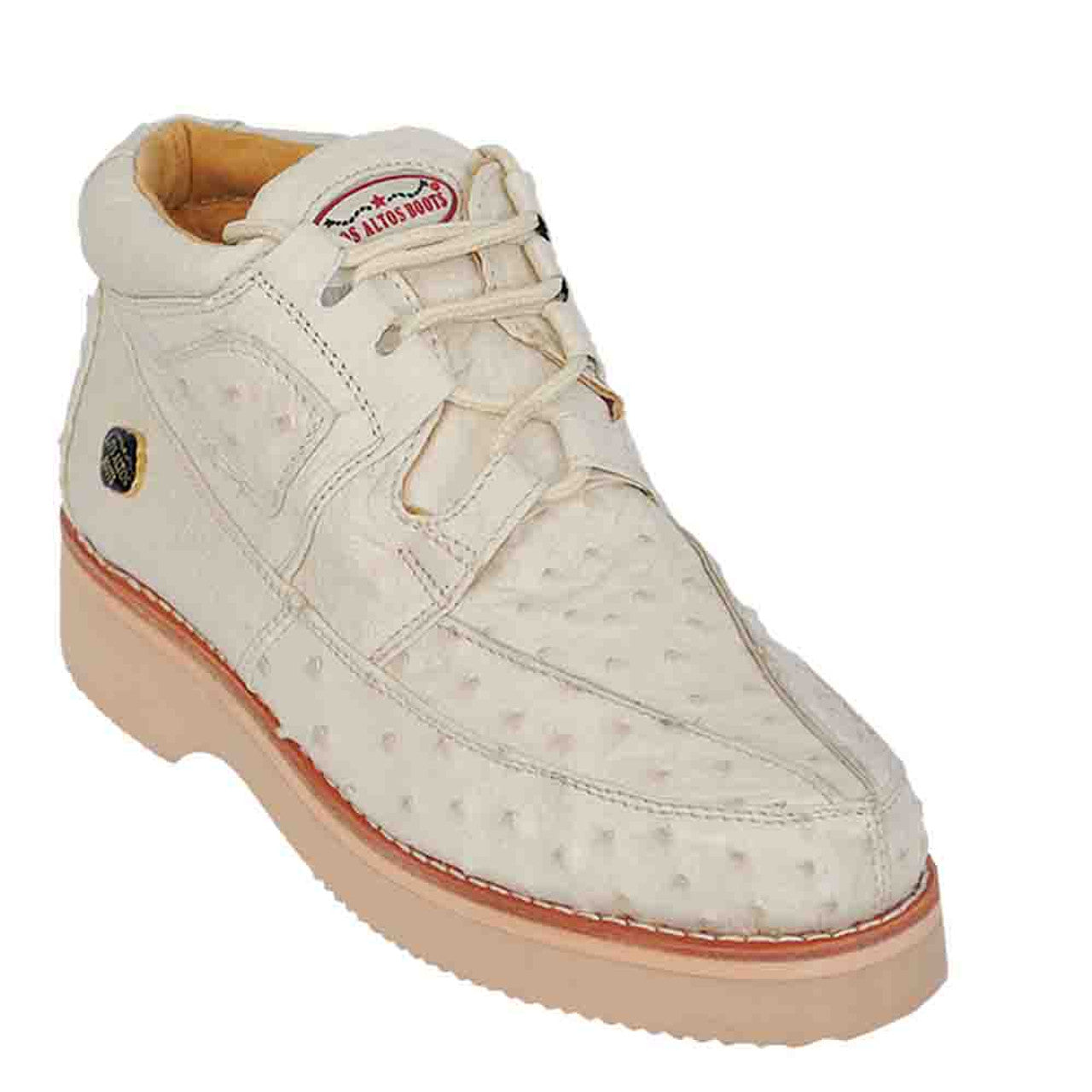 Los Altos Men's Casual Winter White Full Ostrich Sneakers 1   - from alligatorwarehouse.com