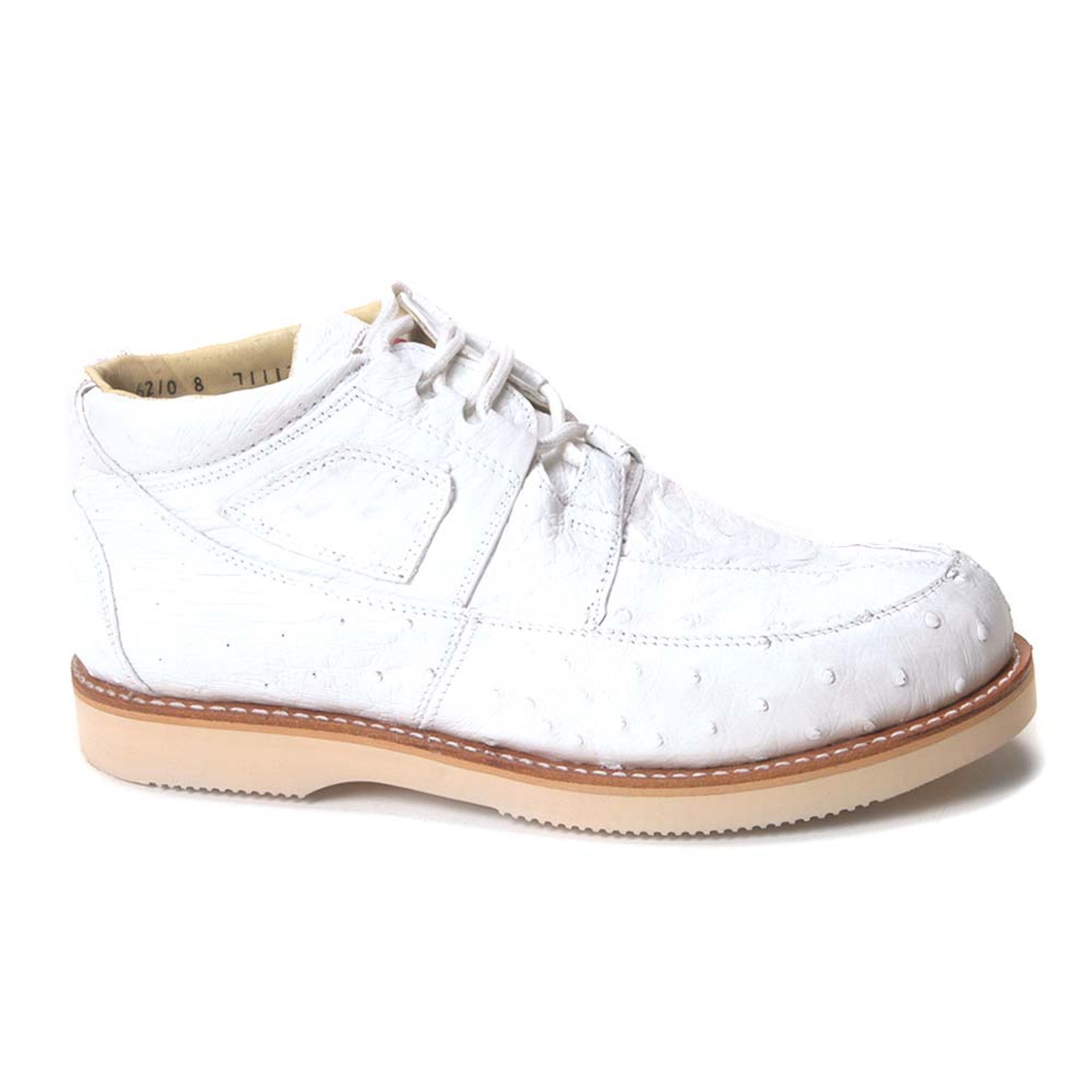 Los Altos Men's Casual White Full Ostrich Sneaker 2   - from alligatorwarehouse.com