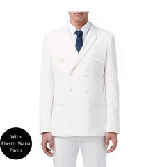 Ramses Collection - White Regular Fit Double Breasted 2 Piece Suit with Flexible Elastic Waistband