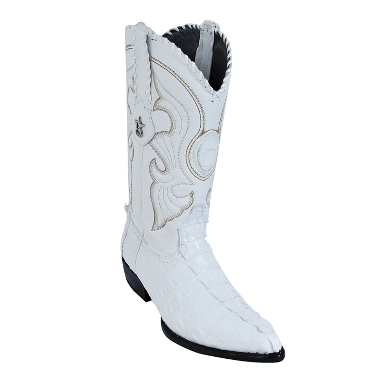 Los Altos Men's White Genuine Caiman Tail Boots 1   - from alligatorwarehouse.com