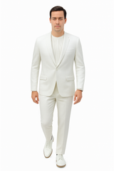 Mens Two Piece Linen Suit Relaxed Hybrid Fit No Collar