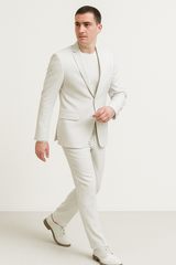 Mens Two Piece Linen Suit Relaxed Hybrid Fit No Collar