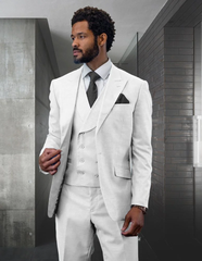 Ivory and Gold Button Wedding Suit - Off White Cream Peak Lapel with Double breasted Vest