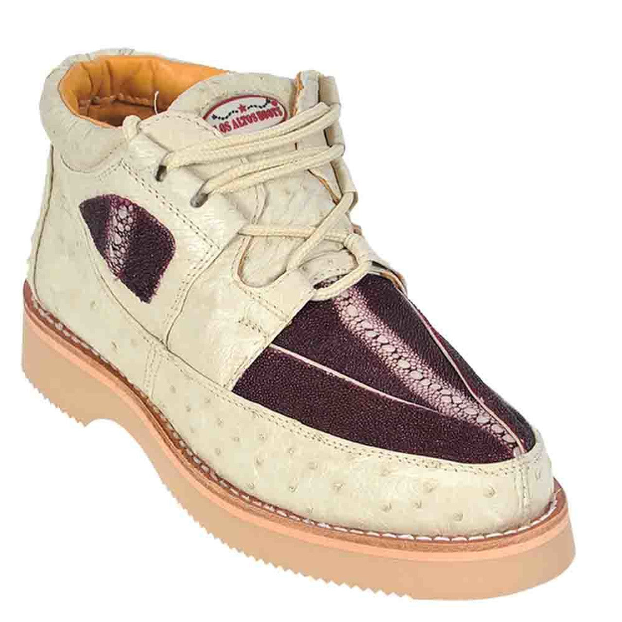 Los Altos Burgundy & Winter White Stingray with Ostrich Men's Casual Sneakers 1   - from alligatorwarehouse.com