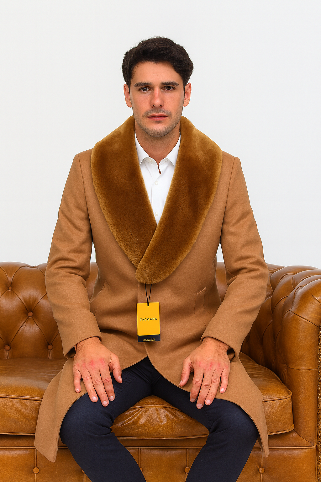 Mens Full Length And Cashmere Overcoat - Winter Topcoats - Light Brown Coat - Dark Camel - Vecuna Color 9   - from alligatorwarehouse.com