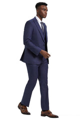 Men's Stacy Adams Vested One Button Wide Peak Lapel Windowpane Plaid Suit in Eggplant Purple