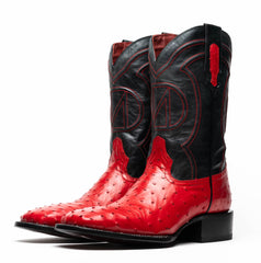 Marco Di Milano Alabama Red Ostrich Quill Square Toe Cowboy Boots