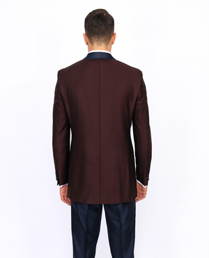 Burgundy ~ Plum And Dark Navy Blue Lapel Burgundy Suit Tuxedo Vested 3 Piece Suit Wedding / Prom / Party Suit
